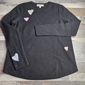 Lisa Todd Cashmere Sweater XS Black With Hearts